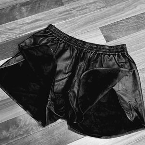 Women's Black Athletic style real leather Shorts